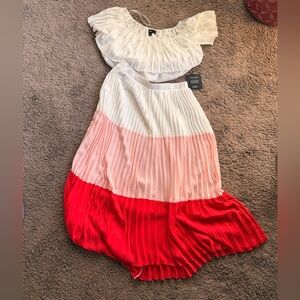 Pleated Red and White set